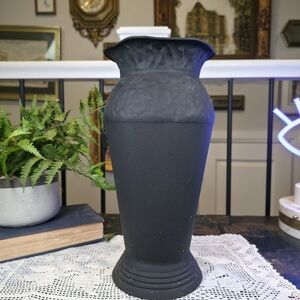 Vintage Style Black Matte Textured Metal Vase Urn | CBK | 13" Tall Home Decor